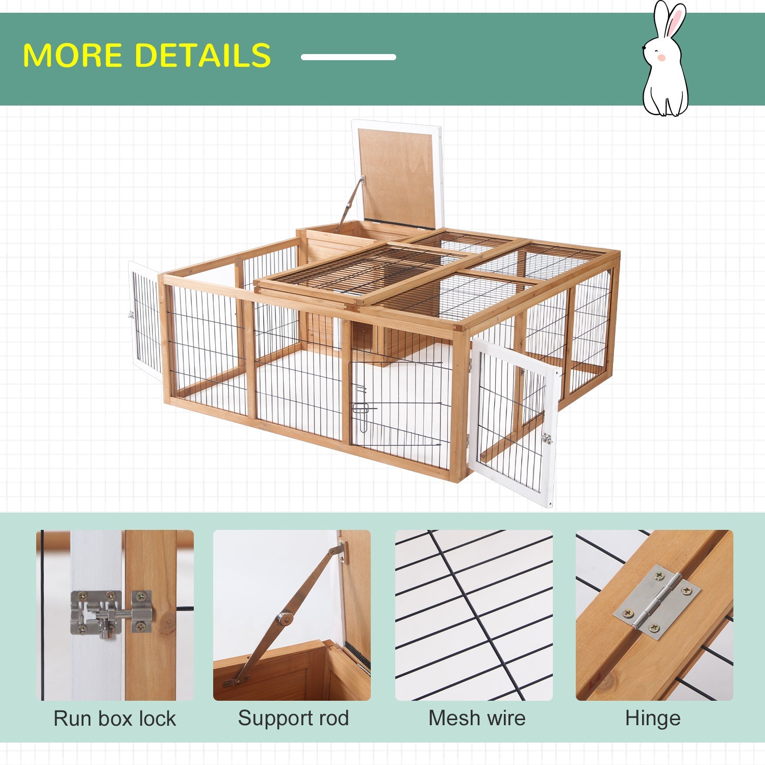 KFX-2319677 Waterproof Wood Rabbit Hutch with Enclosed Space and Open-Air Run for Small Animals