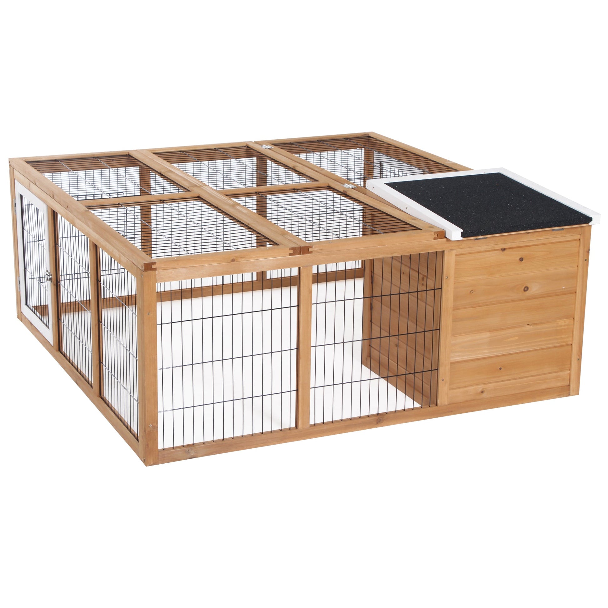 KFX-2319677 Waterproof Wood Rabbit Hutch with Enclosed Space and Open-Air Run for Small Animals