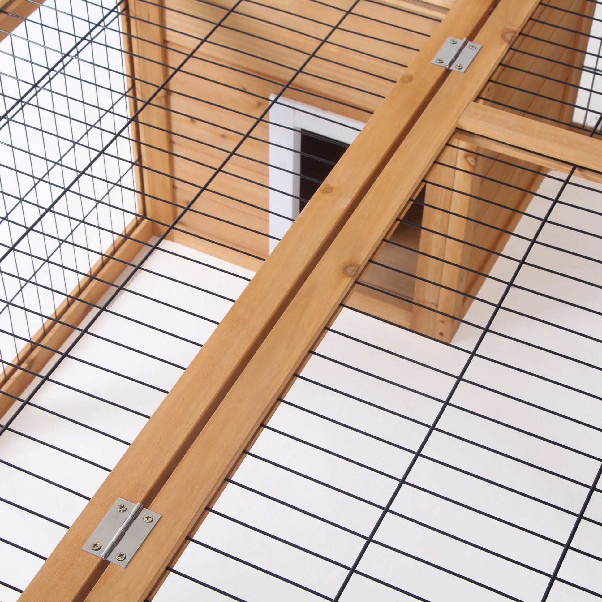 KFX-2319677 Waterproof Wood Rabbit Hutch with Enclosed Space and Open-Air Run for Small Animals