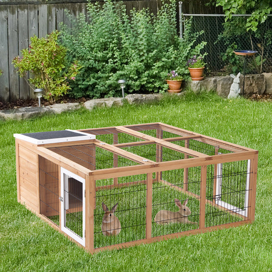 KFX-2319677 Waterproof Wood Rabbit Hutch with Enclosed Space and Open-Air Run for Small Animals