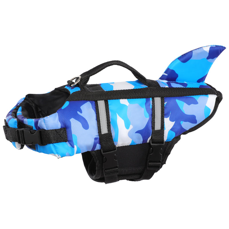 KFX-2320189 Corgi Dog Life Jacket in Camouflage Shark Design, Available in Multiple Sizes