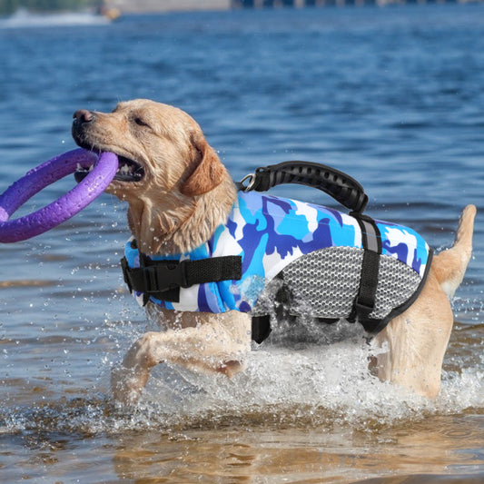 KFX-2320189 Corgi Dog Life Jacket in Camouflage Shark Design, Available in Multiple Sizes