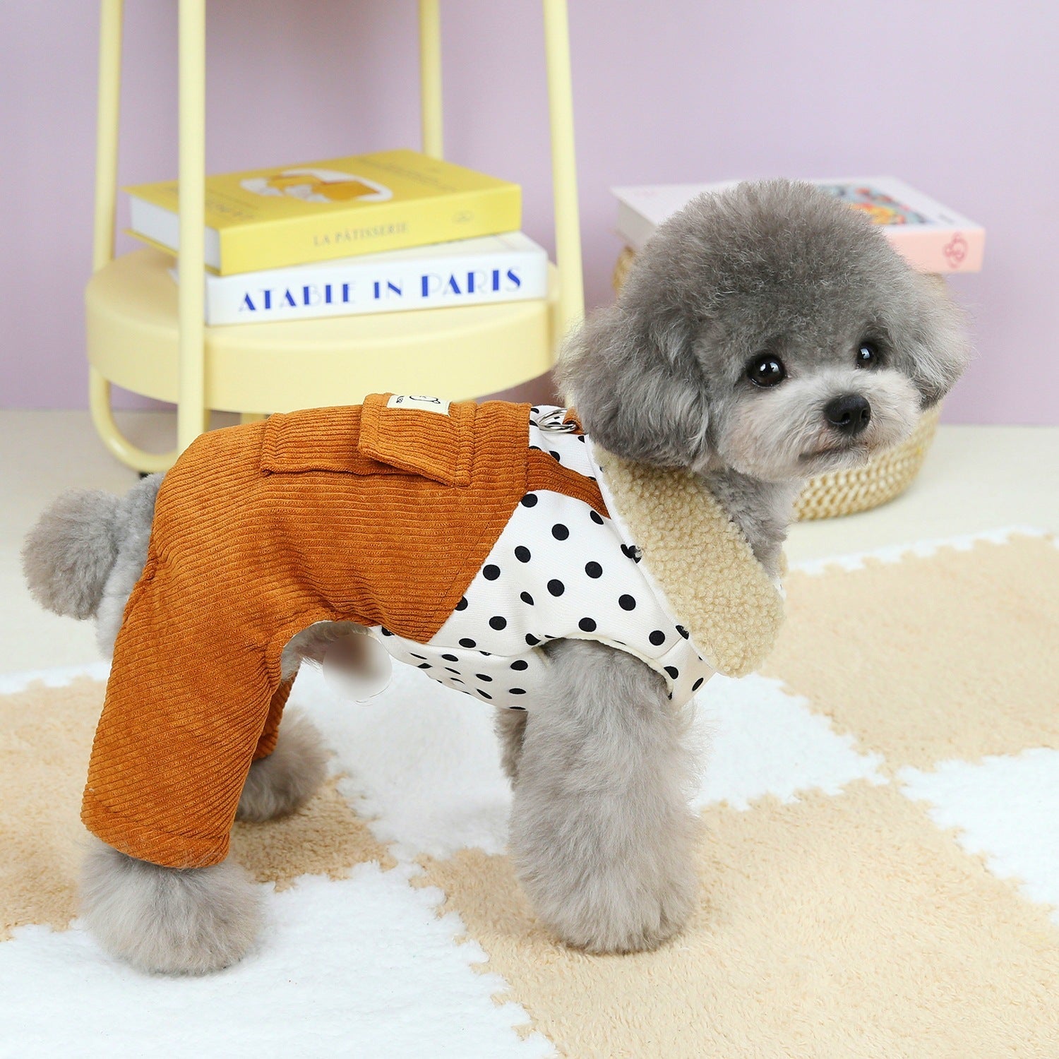 KFX-2320573 Cotton Winter Pet Clothes for Small Dogs - Thickened Four-Legged Design in Dark Green and Brown, Sizes XS-XL