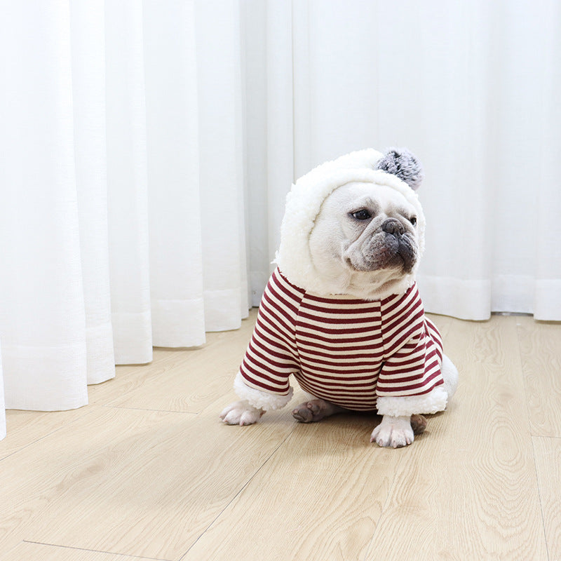 KFX-2320829 Cozy Cotton Striped Cartoon Hoodie for Dogs - Winter Wear