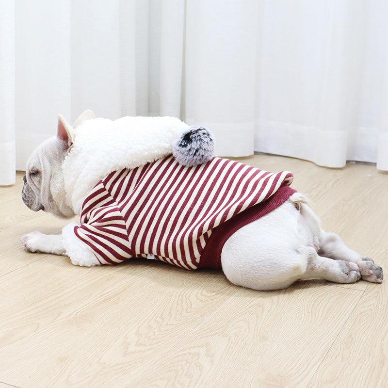 KFX-2320829 Cozy Cotton Striped Cartoon Hoodie for Dogs - Winter Wear