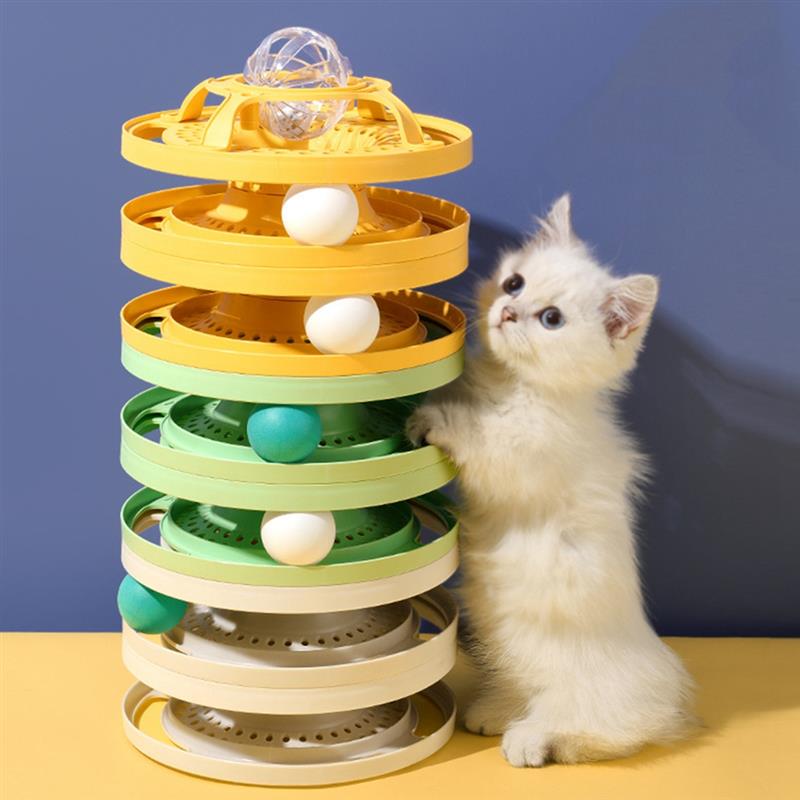 KFX-2322621 Cat Self-Help Boredom Relief Spinner Ball Toy Set in Yellow, Green, and Grey