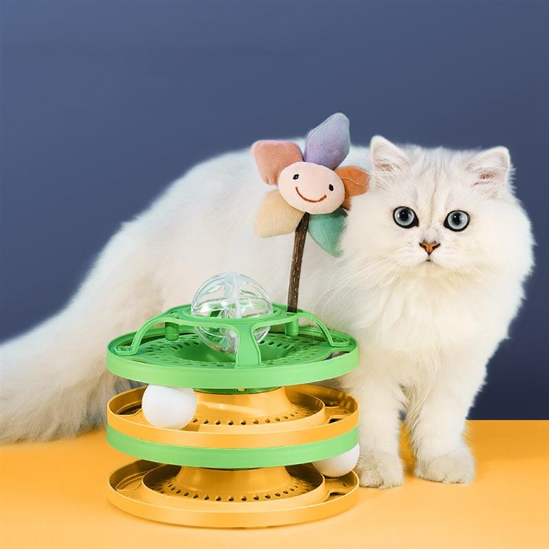 KFX-2322621 Cat Self-Help Boredom Relief Spinner Ball Toy Set in Yellow, Green, and Grey