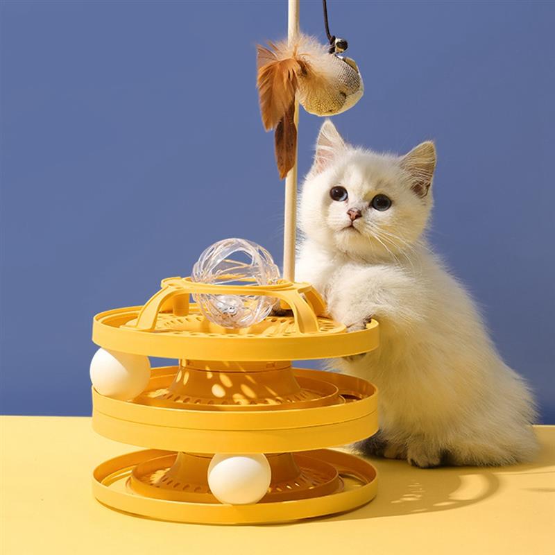 KFX-2322621 Cat Self-Help Boredom Relief Spinner Ball Toy Set in Yellow, Green, and Grey
