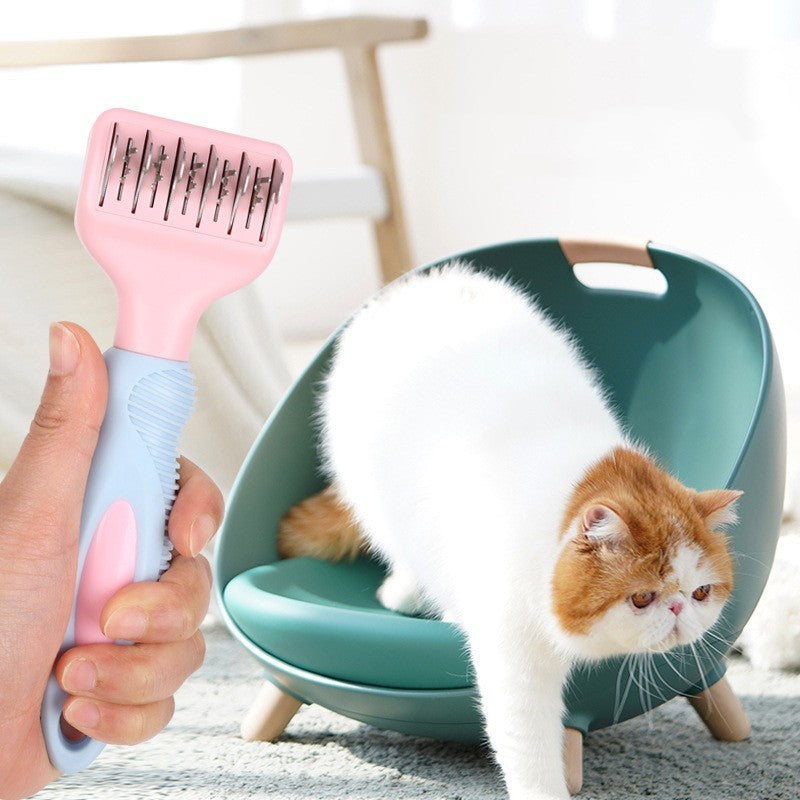 KFX-2323261 Stainless Steel Dog and Cat Grooming Comb with Knot Knife and Massage Brush