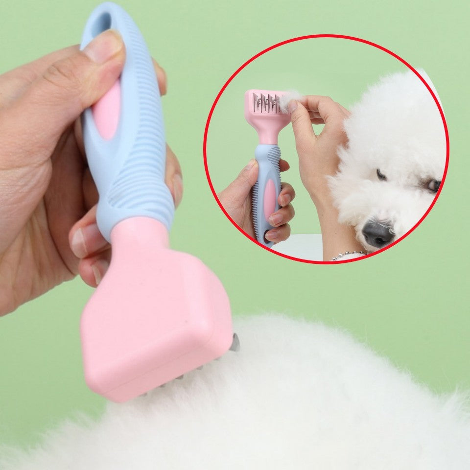 KFX-2323261 Stainless Steel Dog and Cat Grooming Comb with Knot Knife and Massage Brush