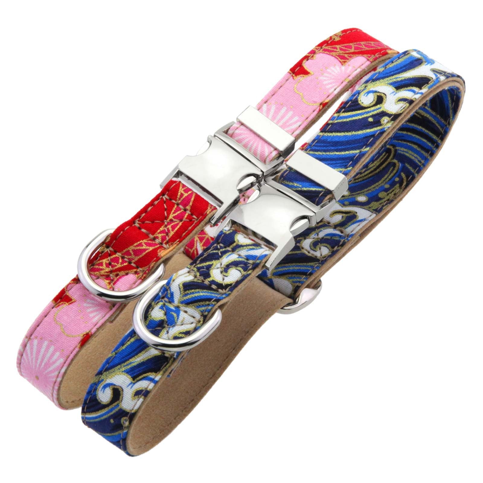 KFX-2323773 Flower Pattern Decorative Pet Collar in Pink, Red, Blue, Dark Blue - Adjustable Sizes Available
