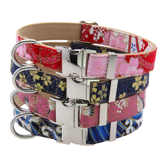 KFX-2323773 Flower Pattern Decorative Pet Collar in Pink, Red, Blue, Dark Blue - Adjustable Sizes Available