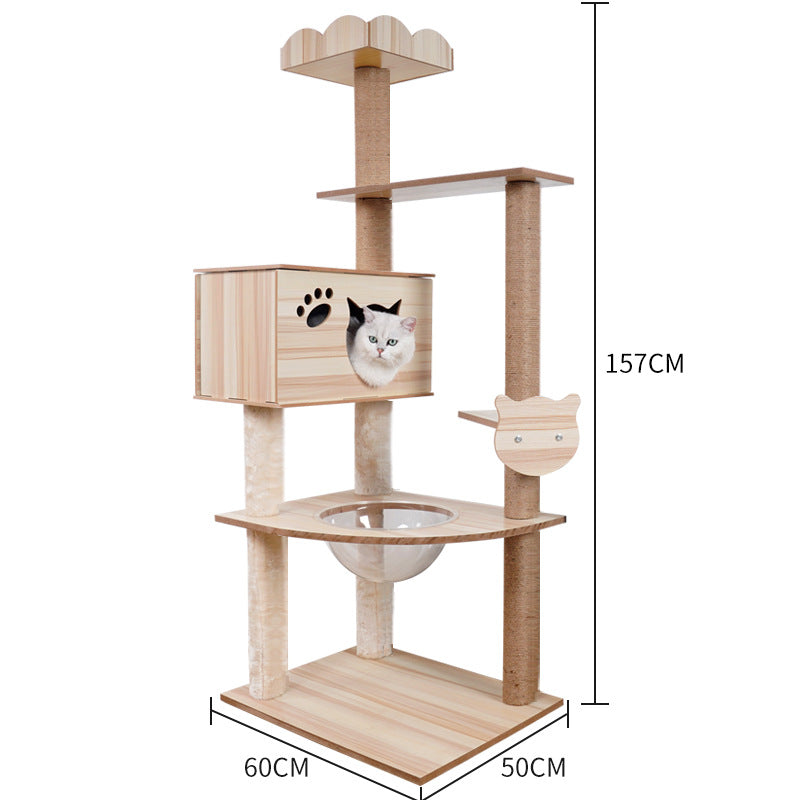 KFX-2325053 Wooden Cat Crawl Nest Scratching Board with Space Capsule Design