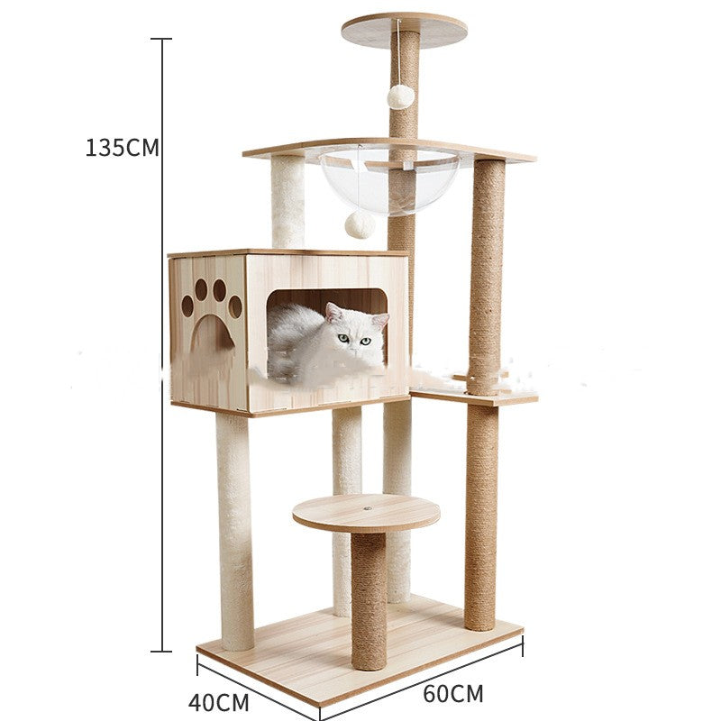 KFX-2325053 Wooden Cat Crawl Nest Scratching Board with Space Capsule Design