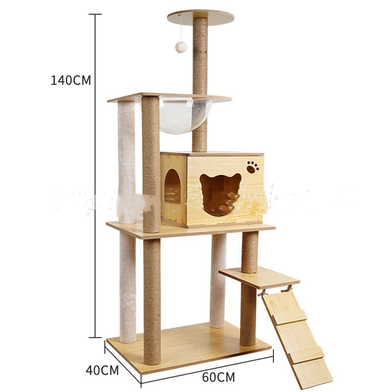 KFX-2325053 Wooden Cat Crawl Nest Scratching Board with Space Capsule Design