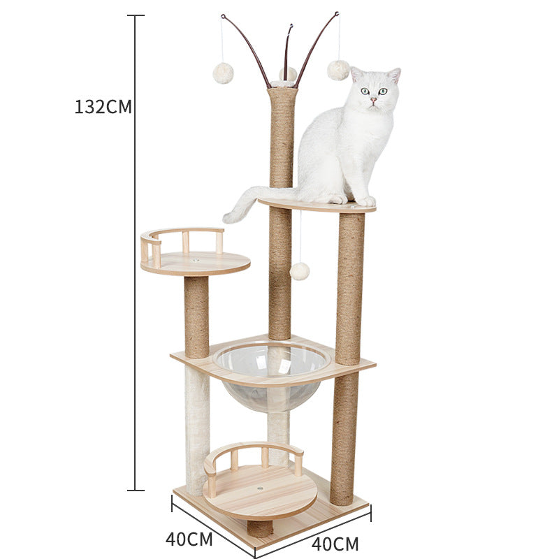 KFX-2325053 Wooden Cat Crawl Nest Scratching Board with Space Capsule Design