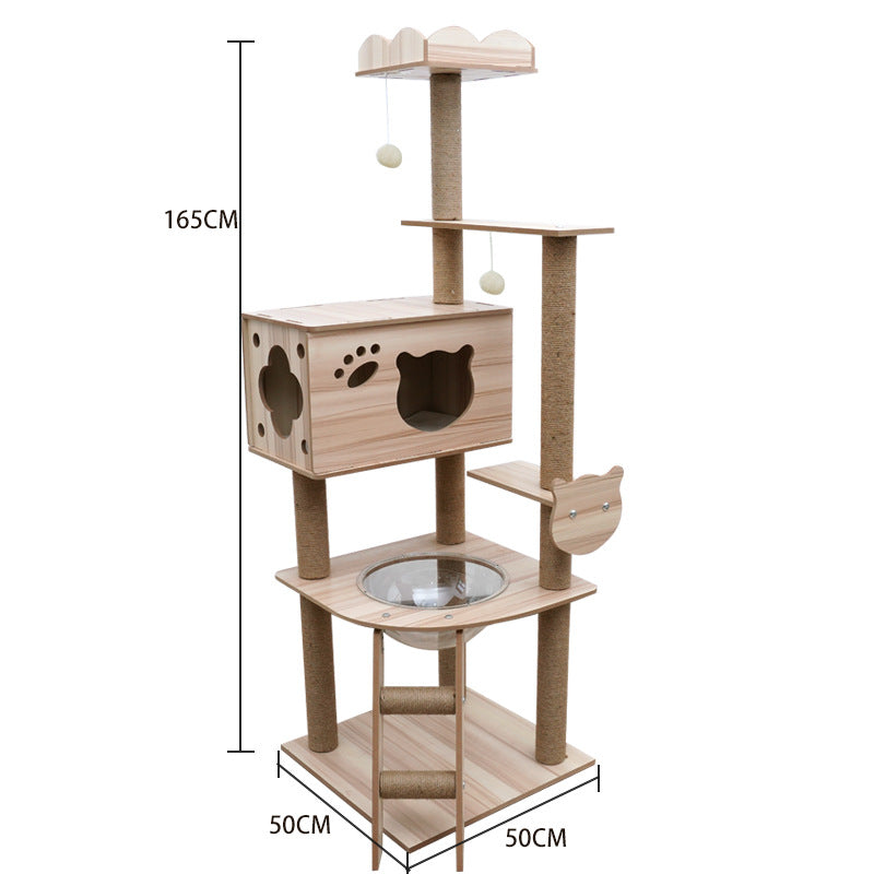 KFX-2325053 Wooden Cat Crawl Nest Scratching Board with Space Capsule Design