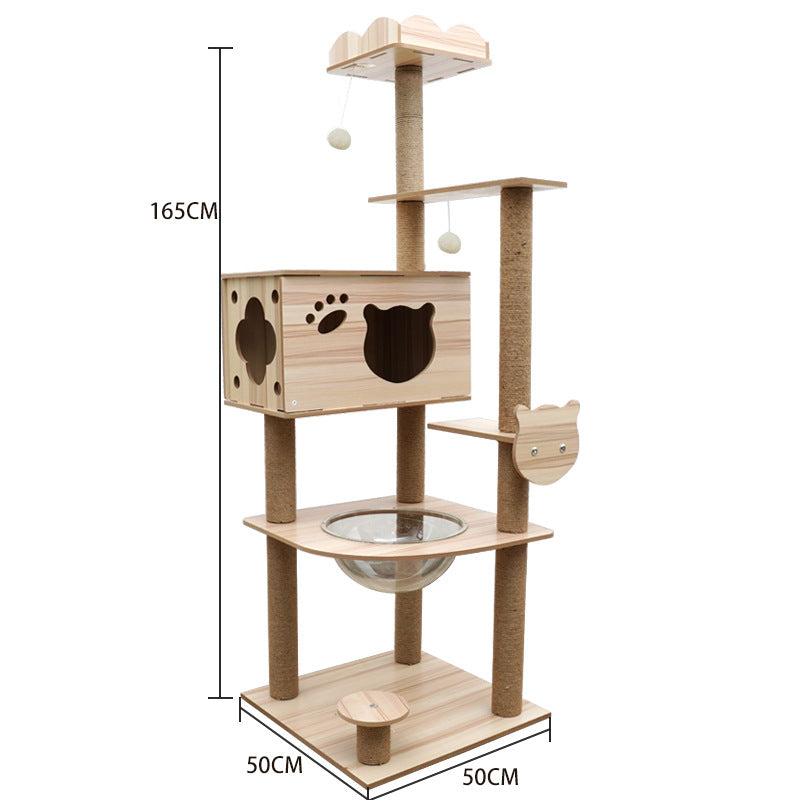 KFX-2325053 Wooden Cat Crawl Nest Scratching Board with Space Capsule Design