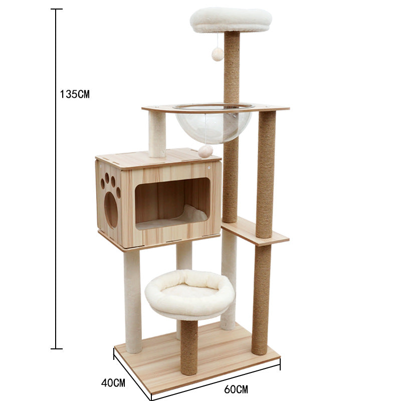 KFX-2325053 Wooden Cat Crawl Nest Scratching Board with Space Capsule Design