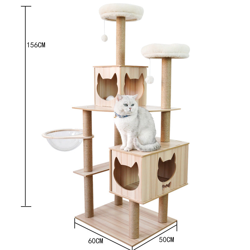 KFX-2325053 Wooden Cat Crawl Nest Scratching Board with Space Capsule Design