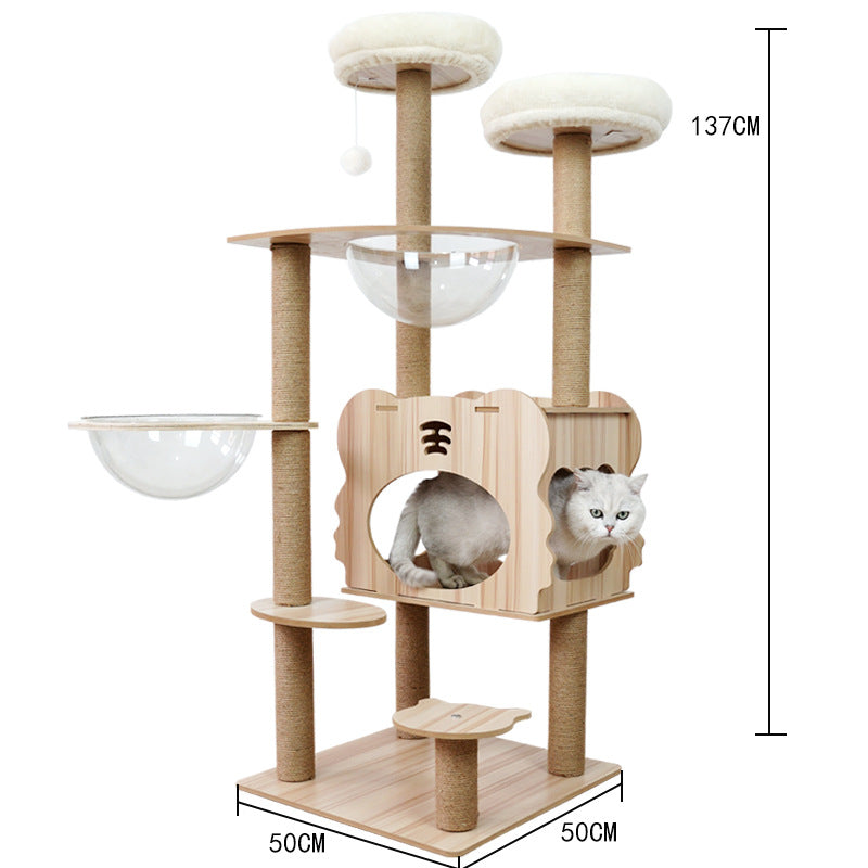 KFX-2325053 Wooden Cat Crawl Nest Scratching Board with Space Capsule Design