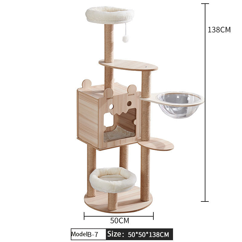 KFX-2325053 Wooden Cat Crawl Nest Scratching Board with Space Capsule Design