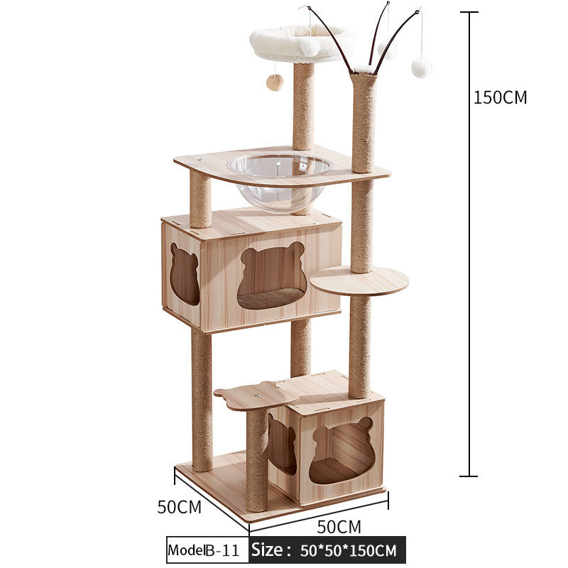 KFX-2325053 Wooden Cat Crawl Nest Scratching Board with Space Capsule Design