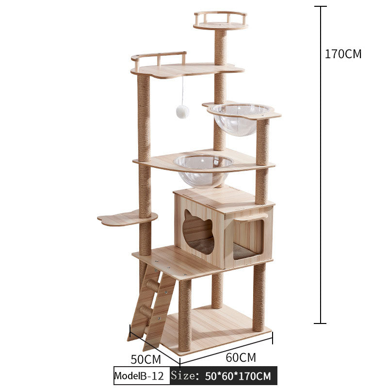 KFX-2325053 Wooden Cat Crawl Nest Scratching Board with Space Capsule Design