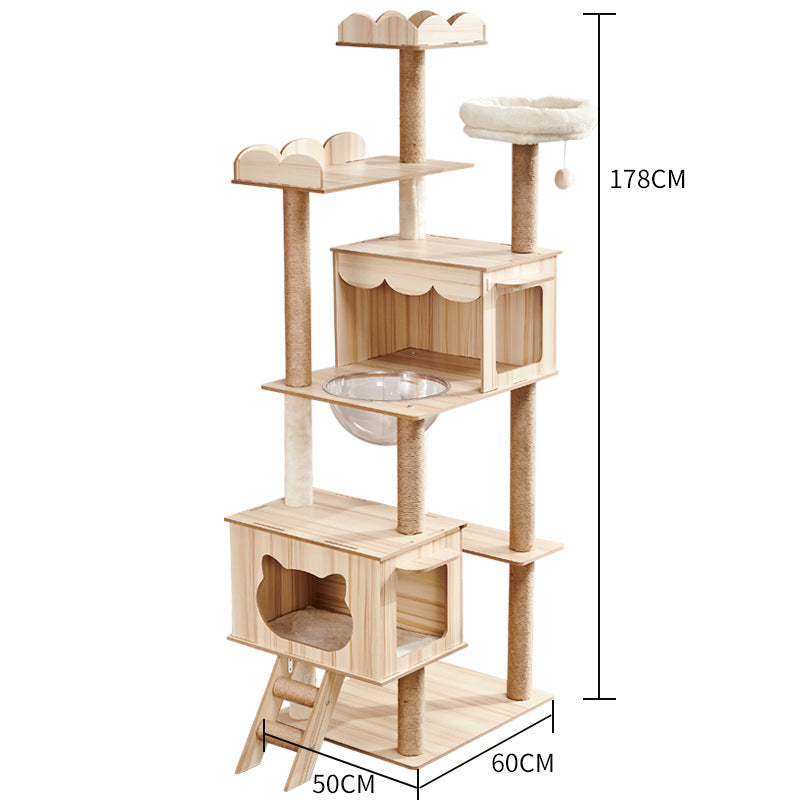 KFX-2325053 Wooden Cat Crawl Nest Scratching Board with Space Capsule Design
