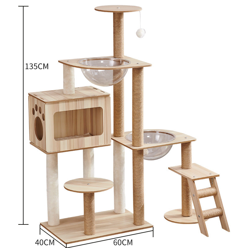 KFX-2325053 Wooden Cat Crawl Nest Scratching Board with Space Capsule Design
