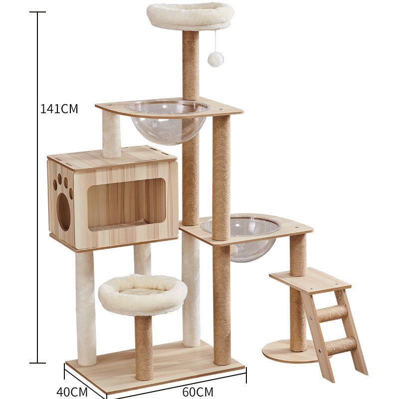 KFX-2325053 Wooden Cat Crawl Nest Scratching Board with Space Capsule Design