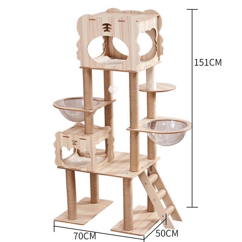 KFX-2325053 Wooden Cat Crawl Nest Scratching Board with Space Capsule Design