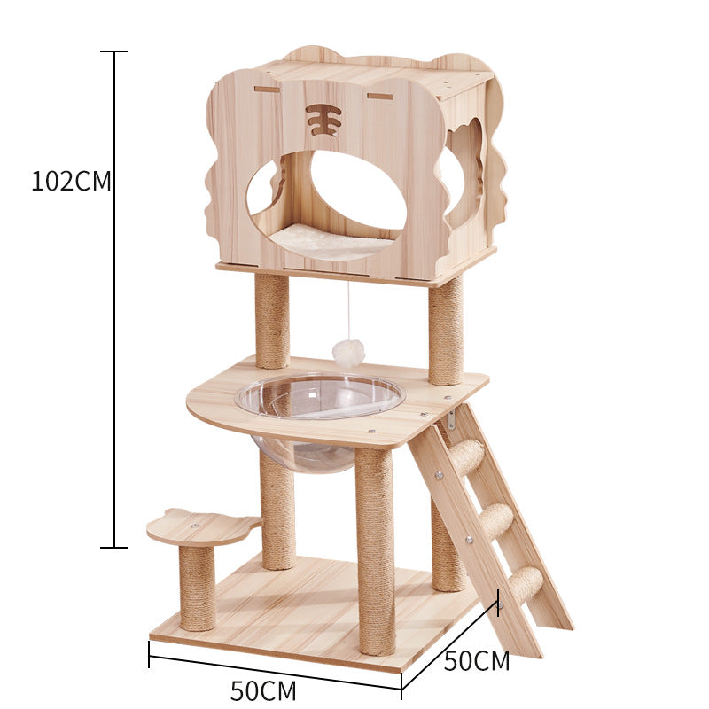 KFX-2325053 Wooden Cat Crawl Nest Scratching Board with Space Capsule Design