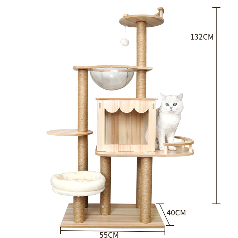 KFX-2325053 Wooden Cat Crawl Nest Scratching Board with Space Capsule Design