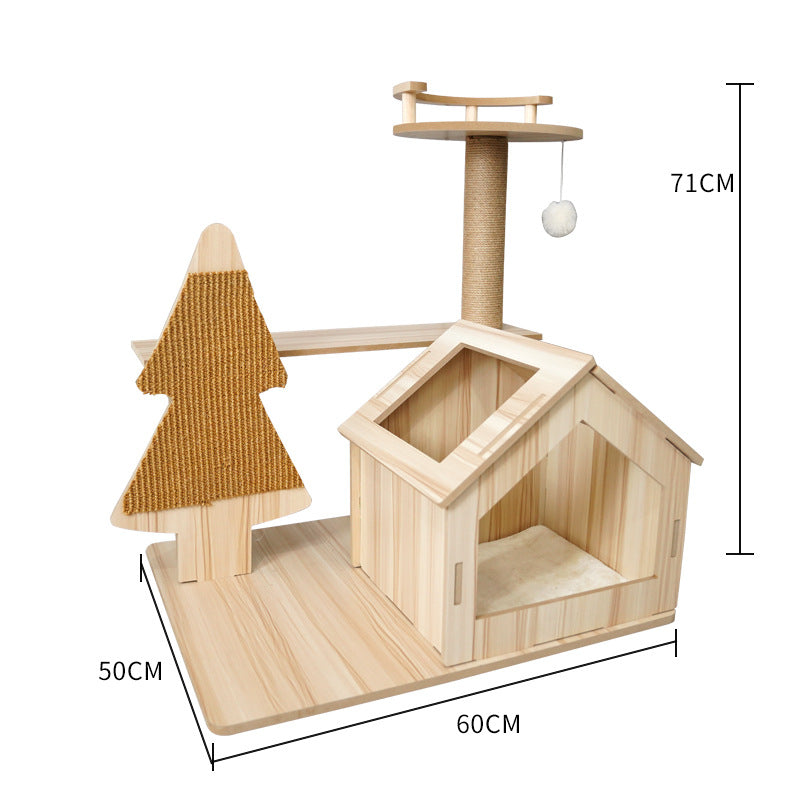 KFX-2325053 Wooden Cat Crawl Nest Scratching Board with Space Capsule Design