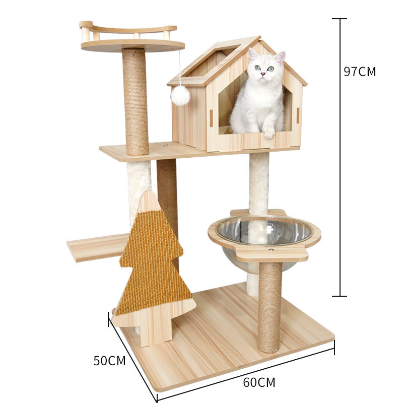 KFX-2325053 Wooden Cat Crawl Nest Scratching Board with Space Capsule Design