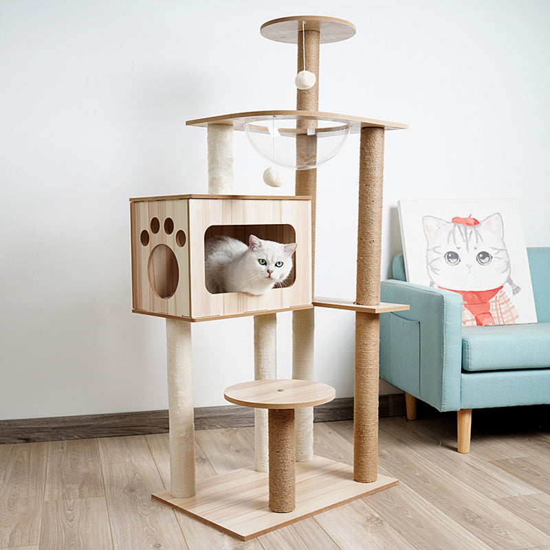 KFX-2325053 Wooden Cat Crawl Nest Scratching Board with Space Capsule Design