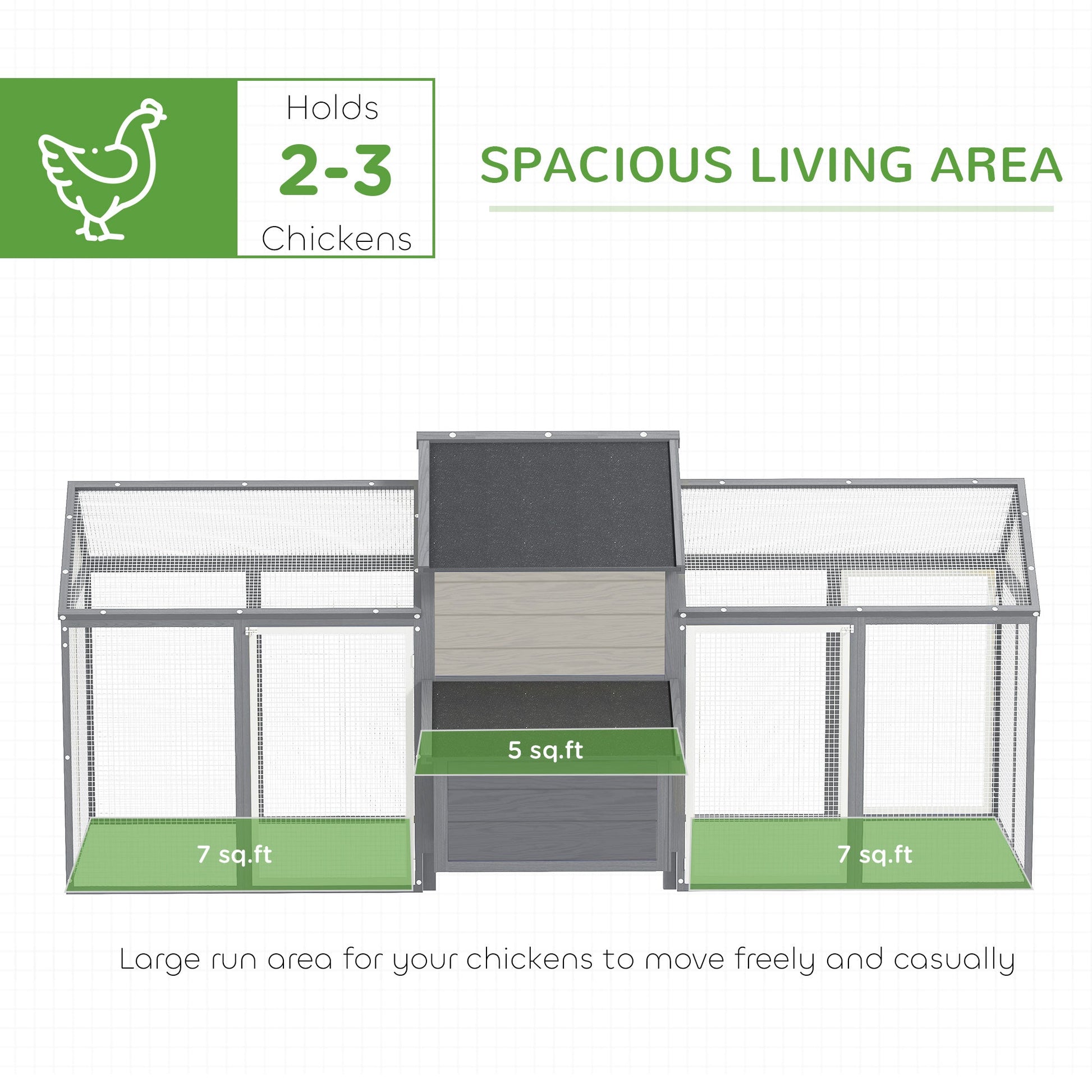 KFX-2325437 Wooden Chicken Coop with Double Run, Nesting Box, Gray - 100" Poultry House for Backyard Hens and Rabbits