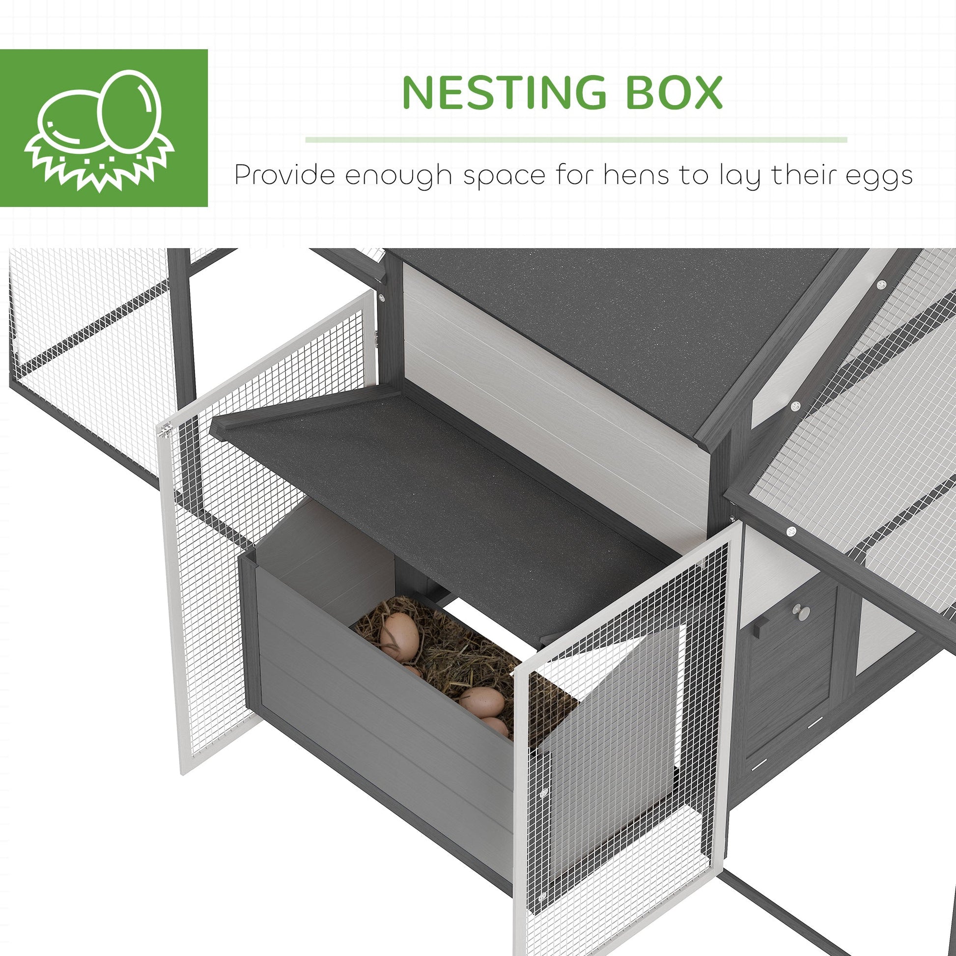 KFX-2325437 Wooden Chicken Coop with Double Run, Nesting Box, Gray - 100" Poultry House for Backyard Hens and Rabbits