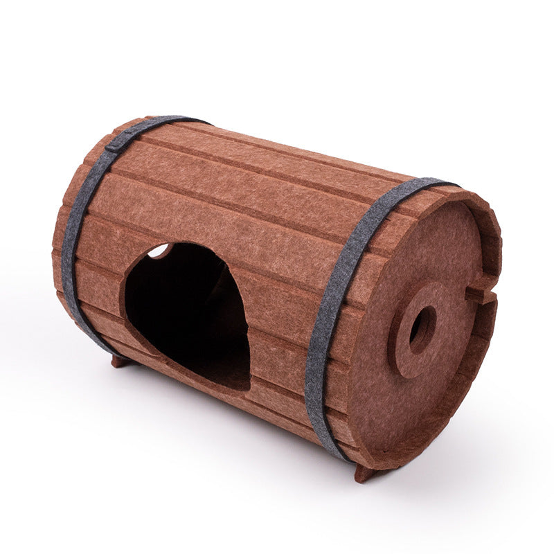 KFX-2325821 Assembled Wine Barrel Pet Bed with Felt Board for Cats