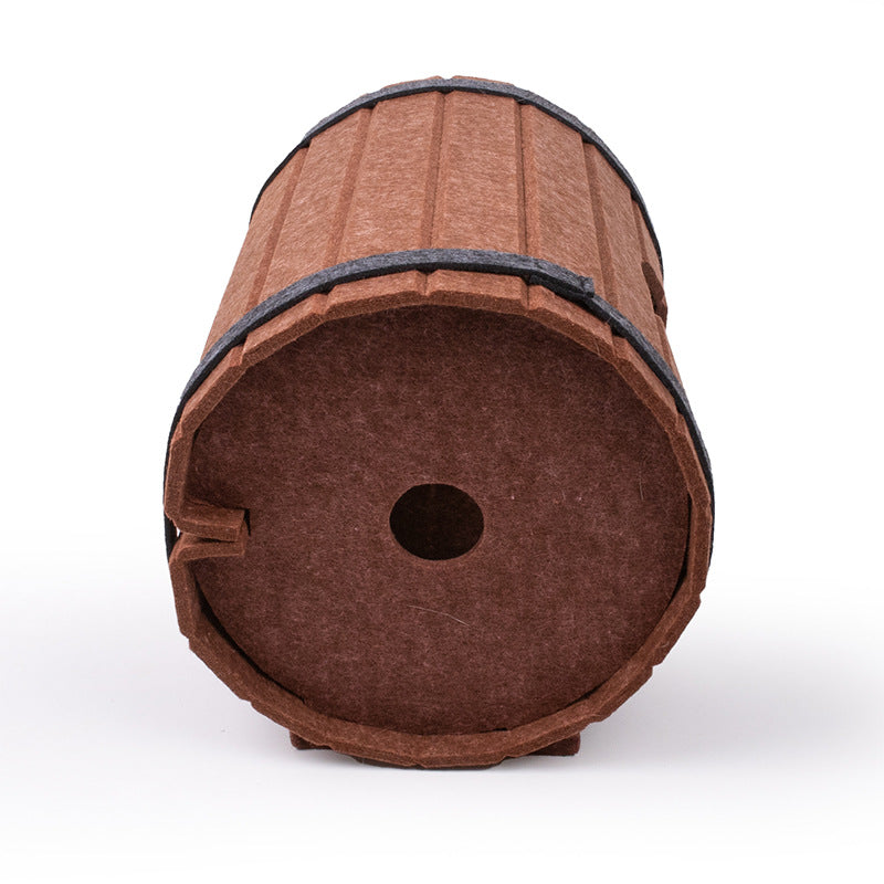 KFX-2325821 Assembled Wine Barrel Pet Bed with Felt Board for Cats