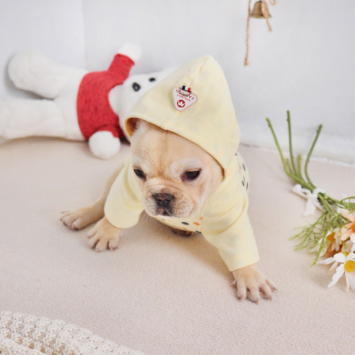 KFX-2326845 Cozy Casual Yellow Hoodie for Small Dogs - Cotton Fabric, Available in M, L, XL