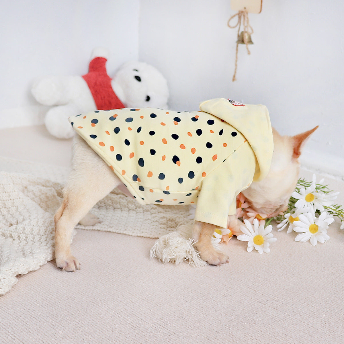 KFX-2326845 Cozy Casual Yellow Hoodie for Small Dogs - Cotton Fabric, Available in M, L, XL