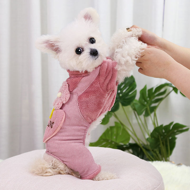 KFX-2328125 Warm Corduroy Flower Print Pants for Pets - Four-Legged Clothing in Pink and Green