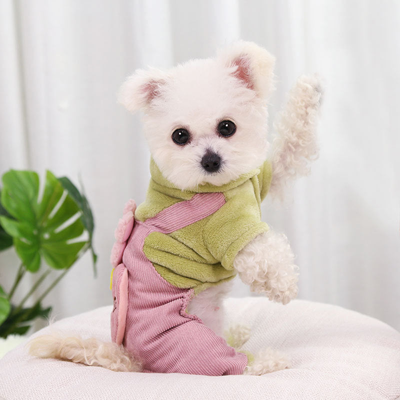 KFX-2328125 Warm Corduroy Flower Print Pants for Pets - Four-Legged Clothing in Pink and Green