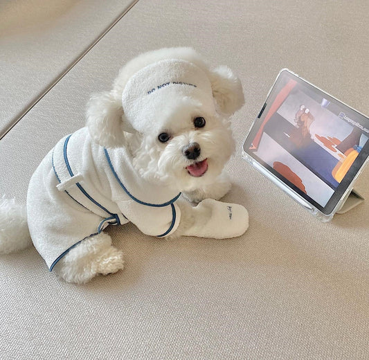 KFX-2328381 Absorbent Pet Bath Towel Set with Nightgown, Eye Mask, and Slippers - Soft Fleece, Multiple Sizes Available