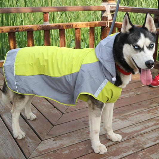 KFX-2329149 Color Block Big Dog Raincoat - Breathable Outdoor Jacket in Yellow and Green