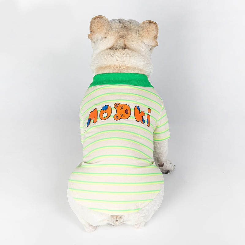 KFX-2332093 Thin Cotton Green Striped Polo Shirt for Pets - Summer Style