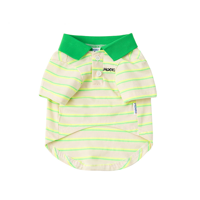 KFX-2332093 Thin Cotton Green Striped Polo Shirt for Pets - Summer Style