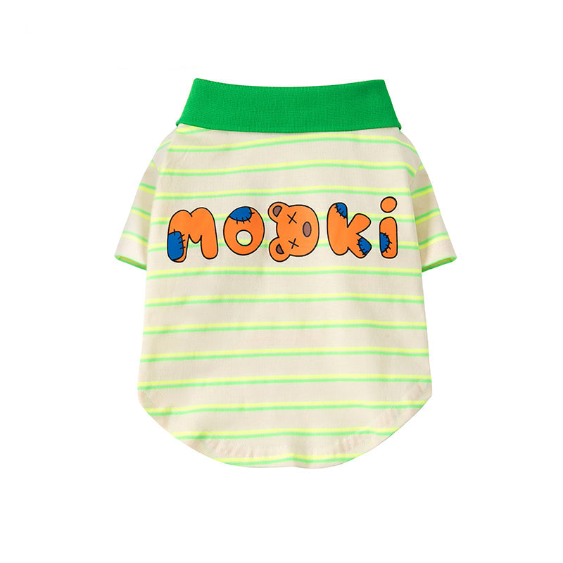 KFX-2332093 Thin Cotton Green Striped Polo Shirt for Pets - Summer Style